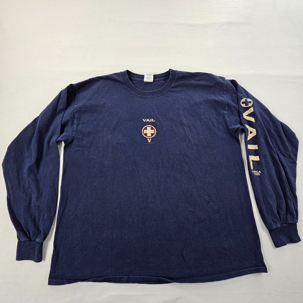 Ski Patrol Vail CO Circa 1962 Blue Long Sleeve Cotton T-Shirt Men's XL